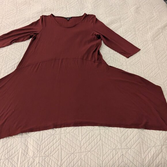 Eileen Fisher Burgundy Asymmetrical Hem Tunic Dress – Size Large - Picture 3 of 5